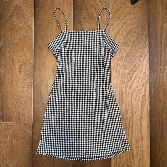 Stradivarius Gingham Mini Dress Black and White Size Medium - Picture 1 of 5